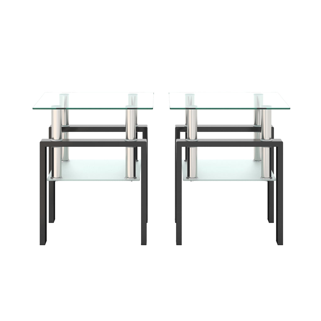Set of 2 Modern Tempered Glass Tea Tables