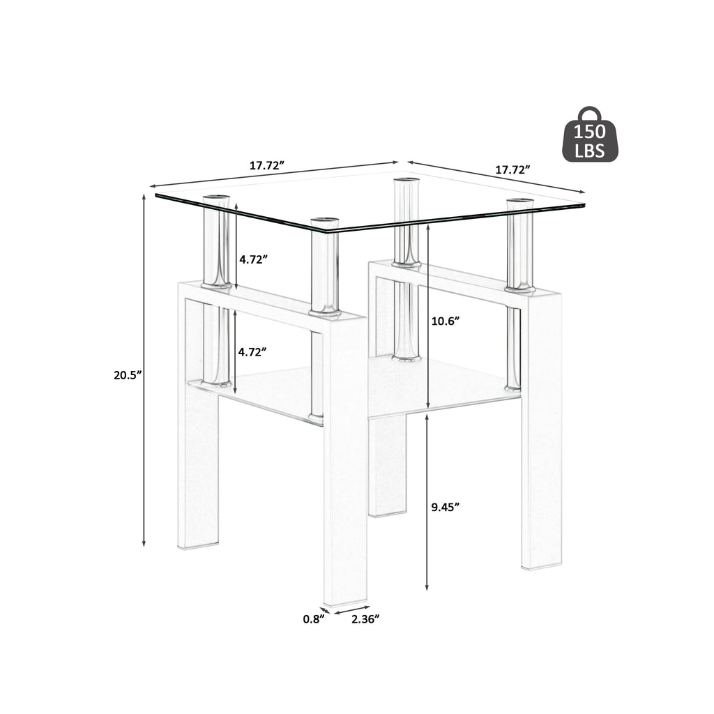 Set of 2 Modern Tempered Glass Tea Table