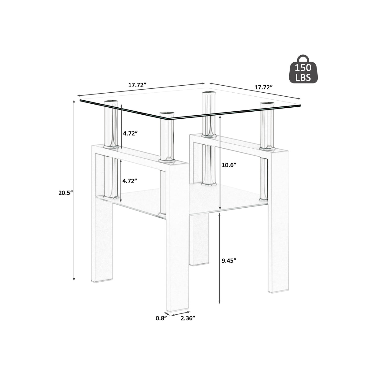 Set of 2 Modern Tempered Glass Tea Table