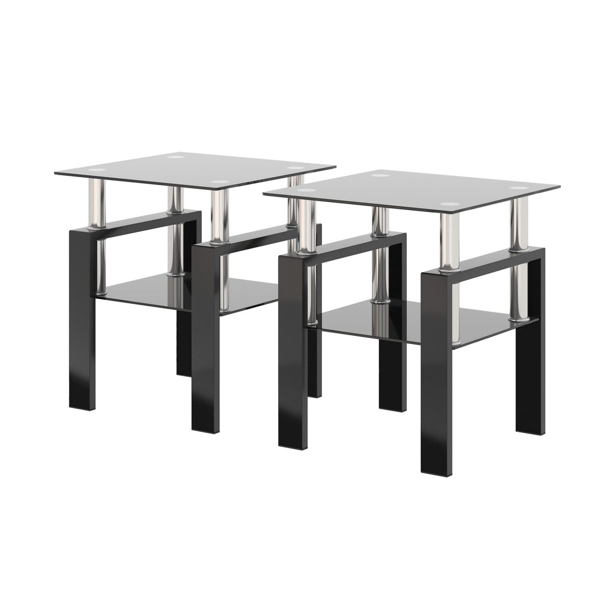 Set of 2 Modern Tempered Glass Tea Table Coffee Table End Table