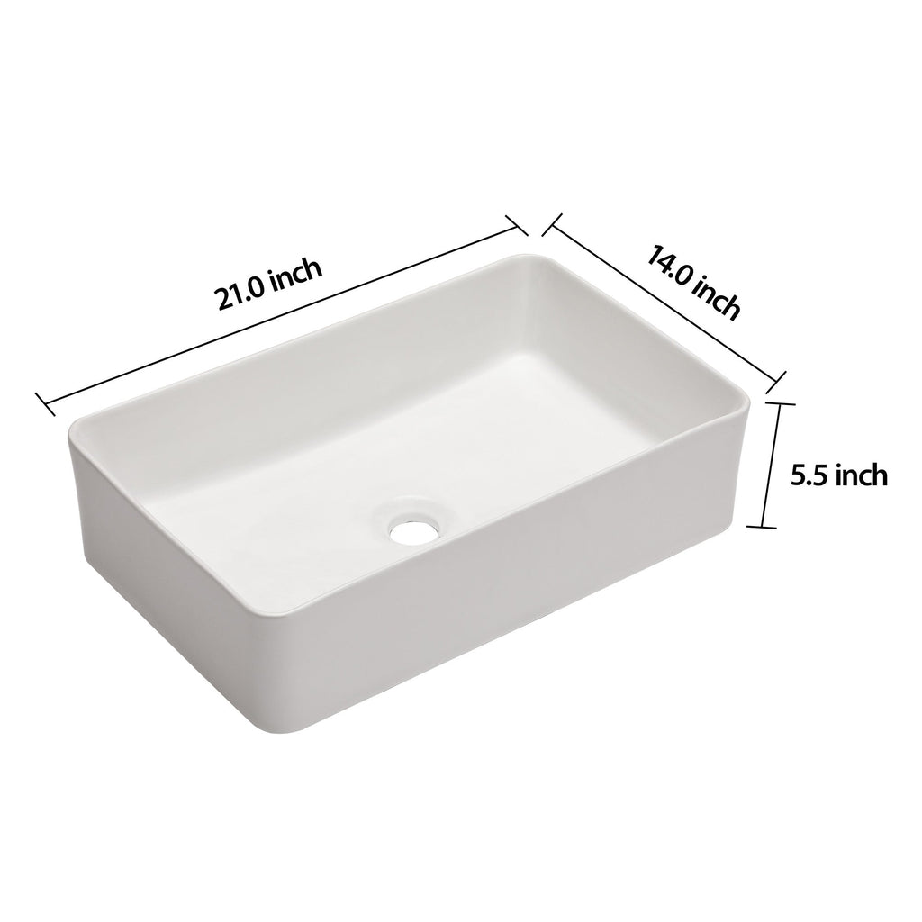 21"x14" White Ceramic Rectangular Vessel Bathroom Sink