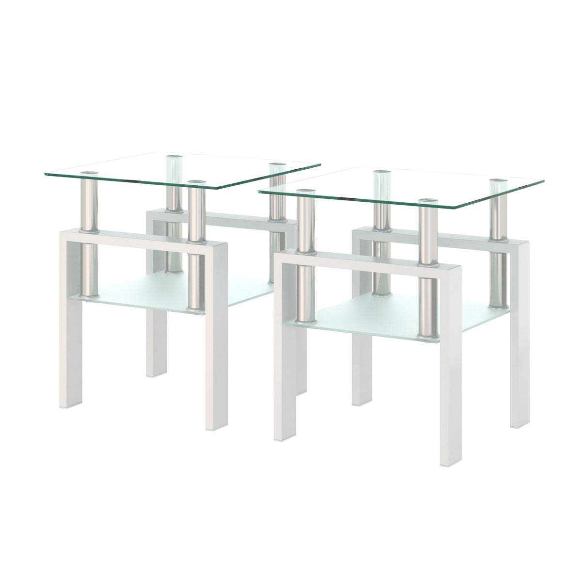 Set of 2 Modern Tempered Glass Tea Table
