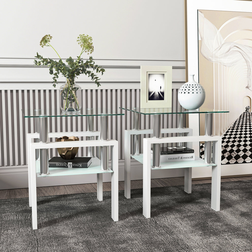 Set of 2 Modern Tempered Glass Tea Table