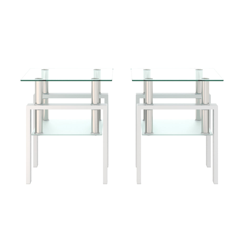 Set of 2 Modern Tempered Glass Tea Table