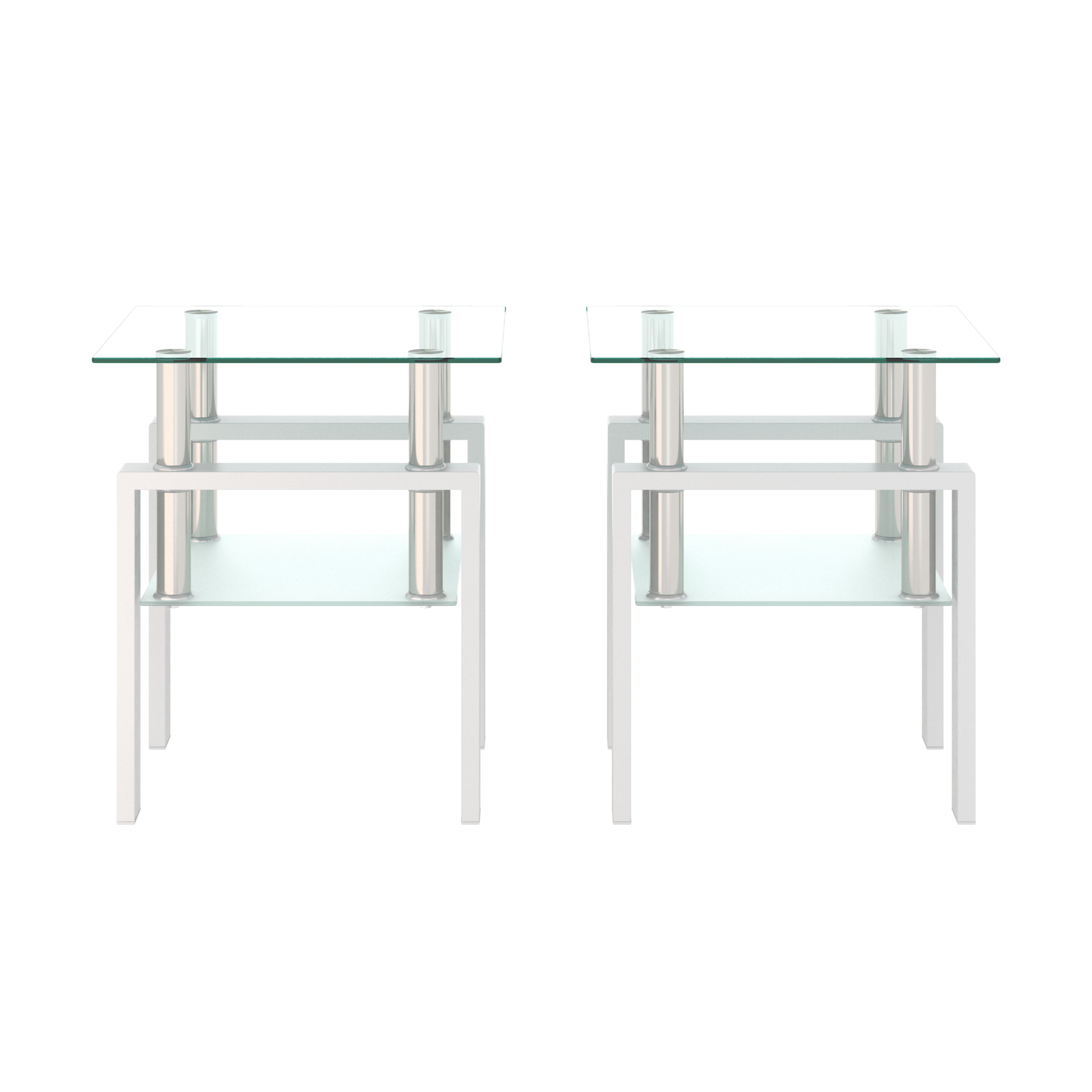 Set of 2 Modern Tempered Glass Tea Table