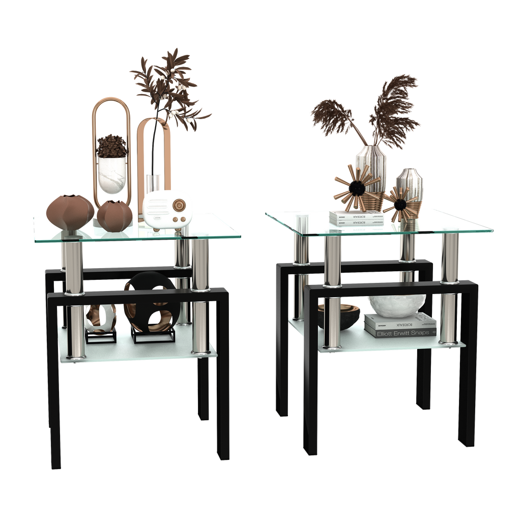 Set of 2 Modern Tempered Glass Tea Tables