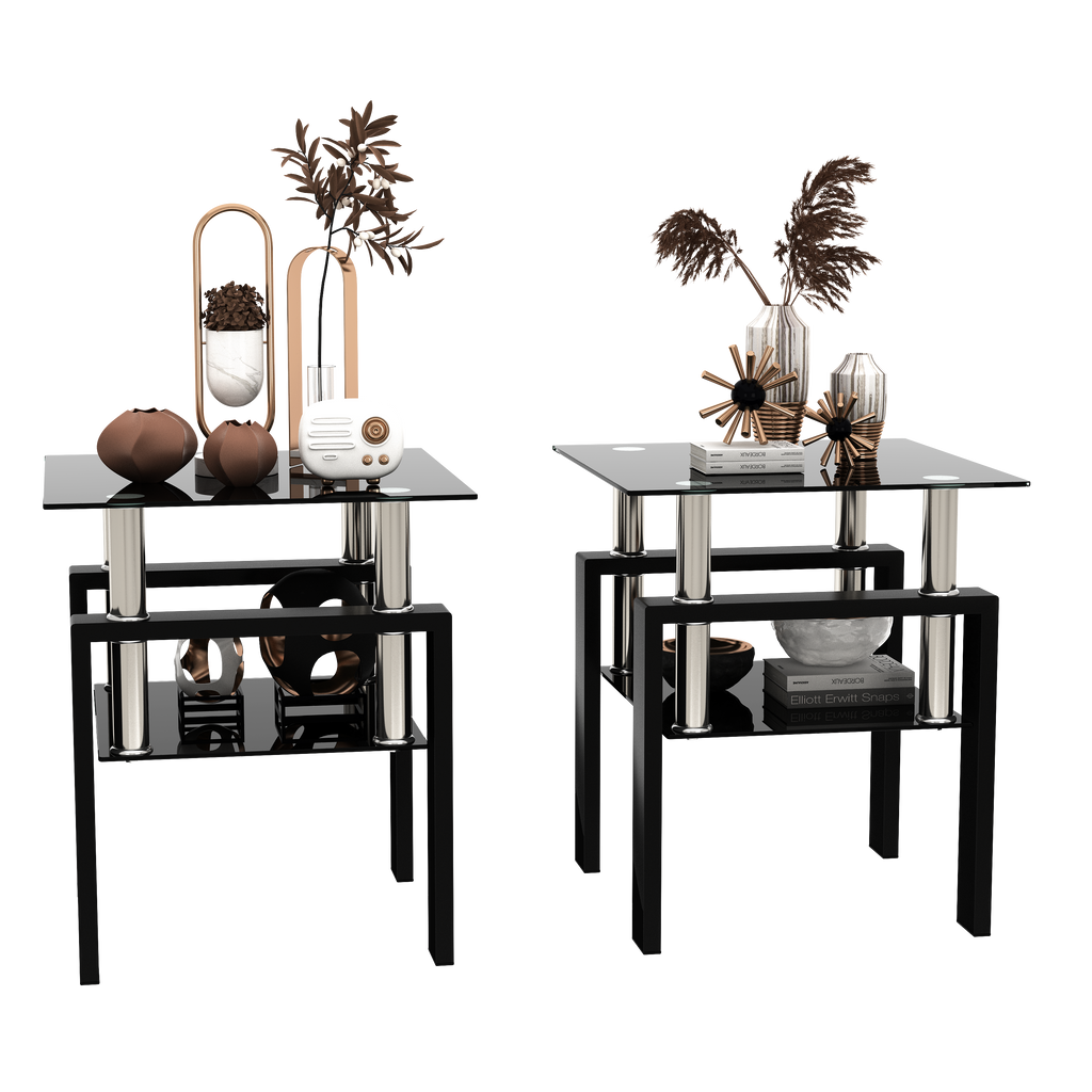 Set of 2 Modern Tempered Glass Tea Table Coffee Table End Table
