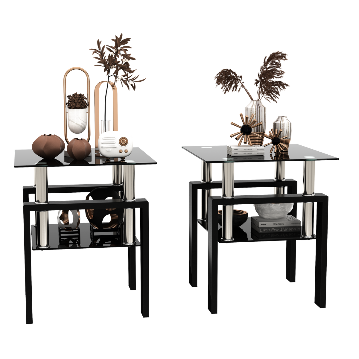 Set of 2 Modern Tempered Glass Tea Table Coffee Table End Table