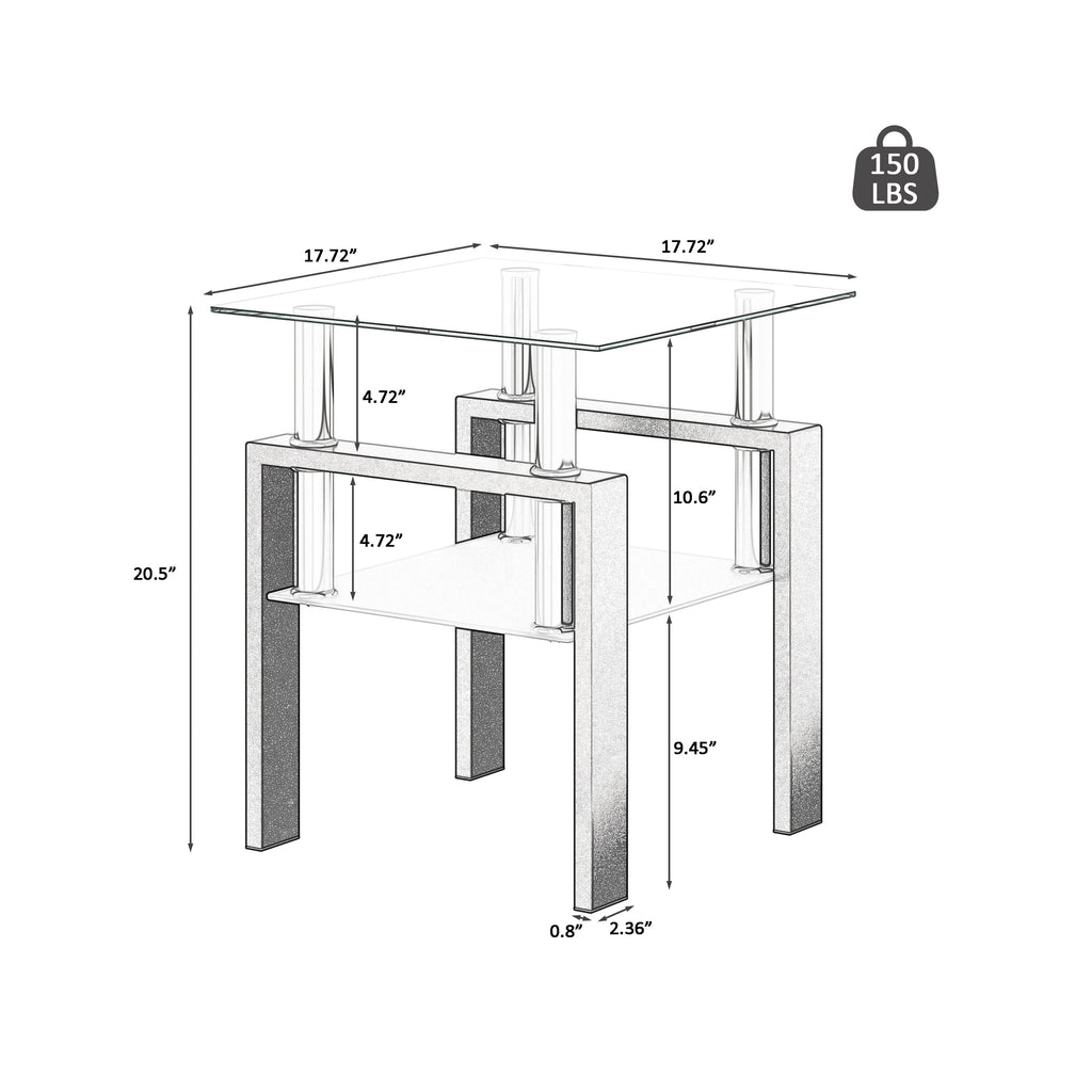 Set of 2 Modern Tempered Glass Tea Tables