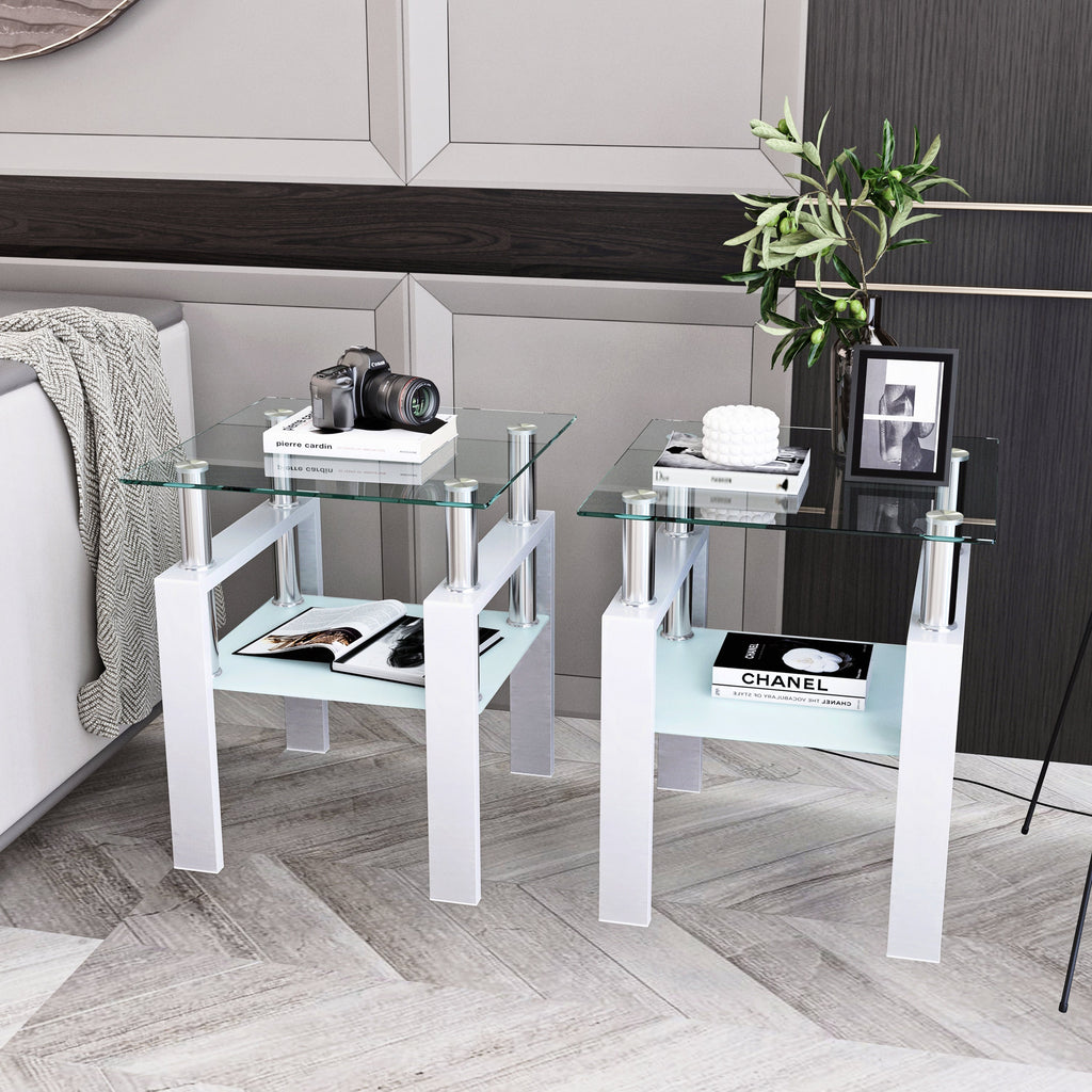 Set of 2 Modern Tempered Glass Tea Table