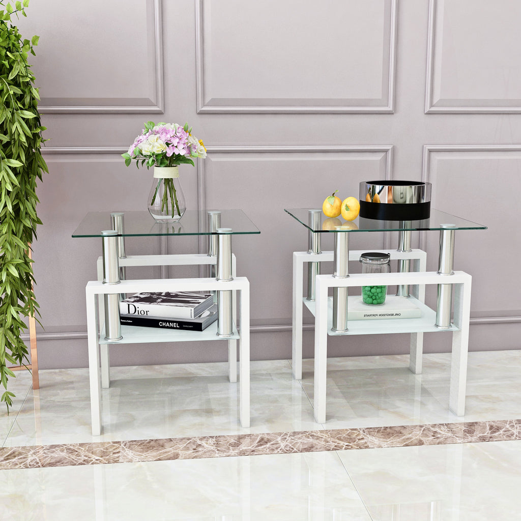 Set of 2 Modern Tempered Glass Tea Table