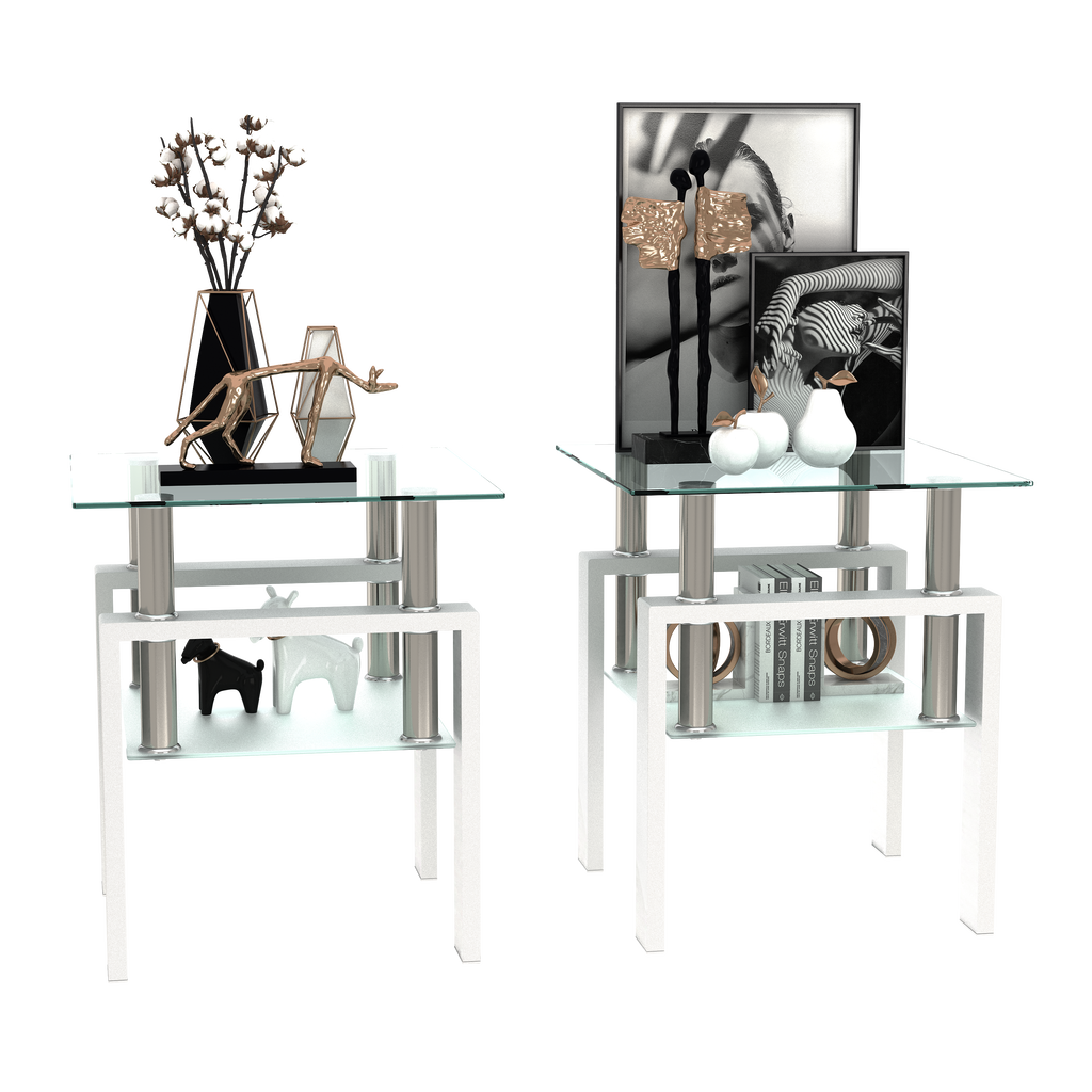 Set of 2 Modern Tempered Glass Tea Table