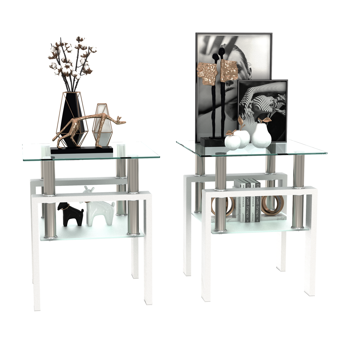 Set of 2 Modern Tempered Glass Tea Table