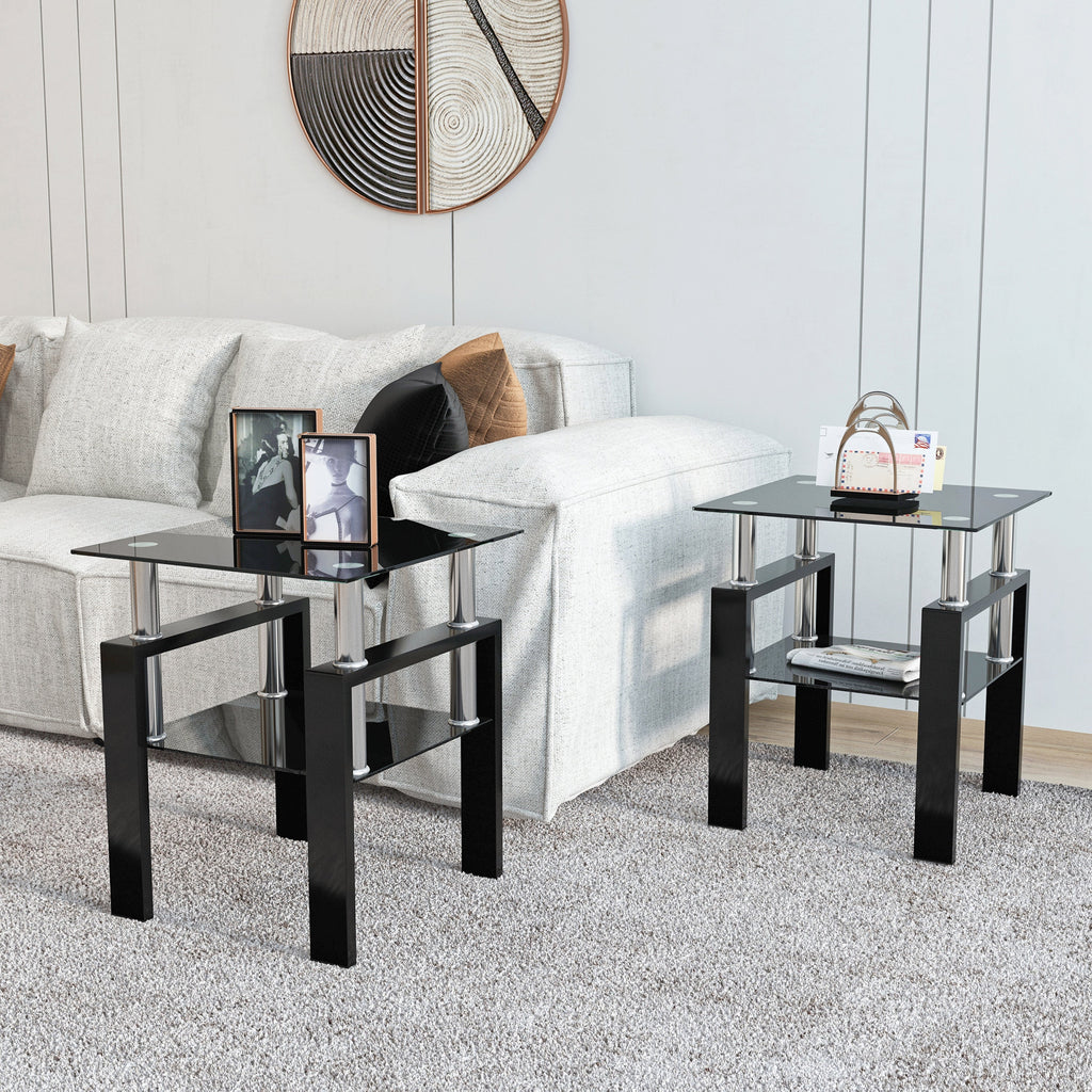 Set of 2 Modern Tempered Glass Tea Table Coffee Table End Table