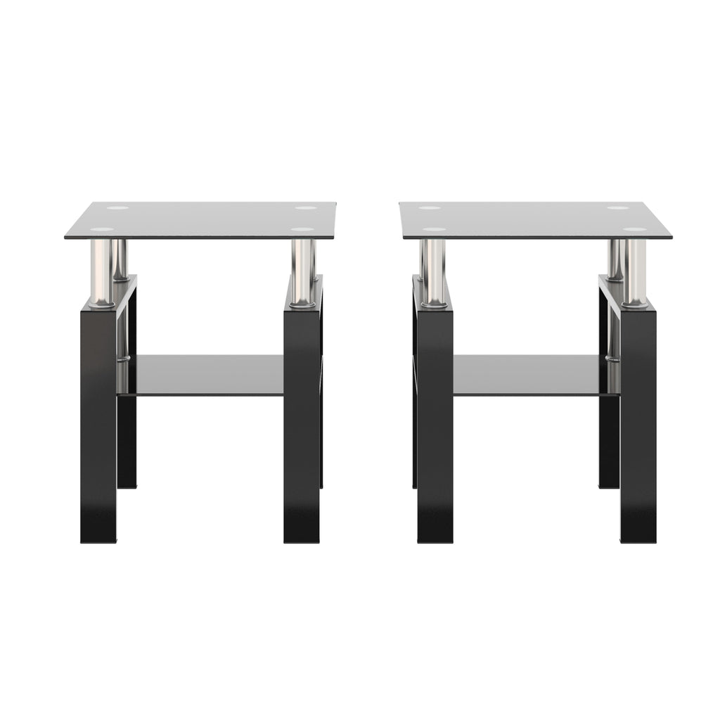 Set of 2 Modern Tempered Glass Tea Table Coffee Table End Table