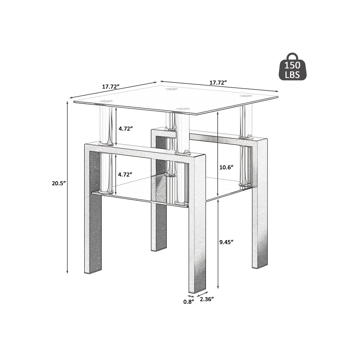 1-Piece Modern Tempered Glass Coffee Table
