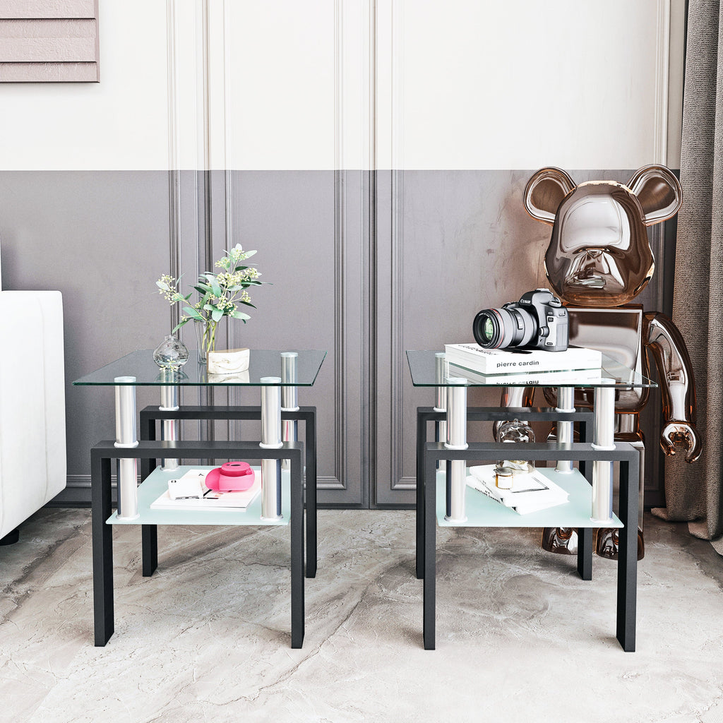 Set of 2 Modern Tempered Glass Tea Tables