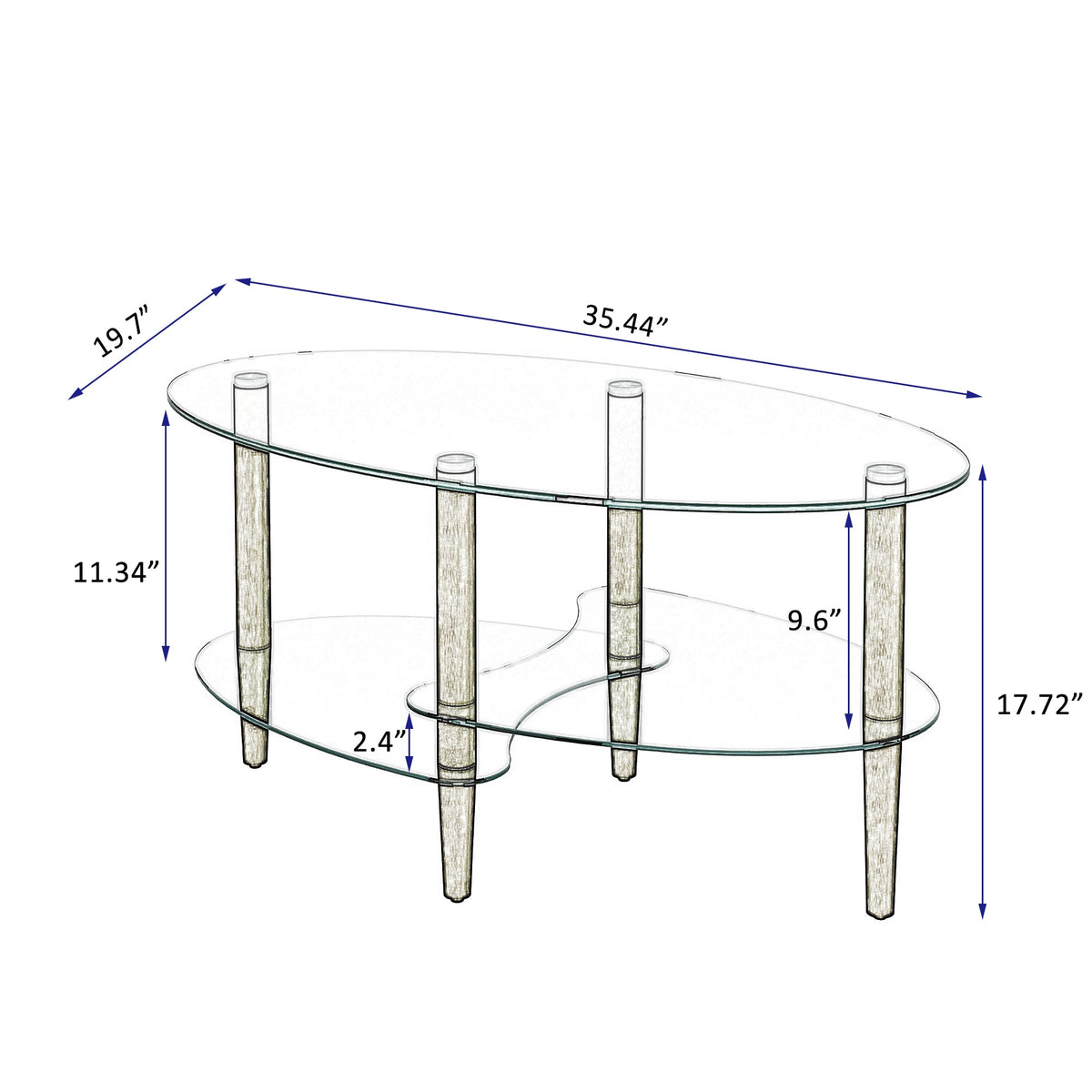 Transparent Oval Glass Coffee Table