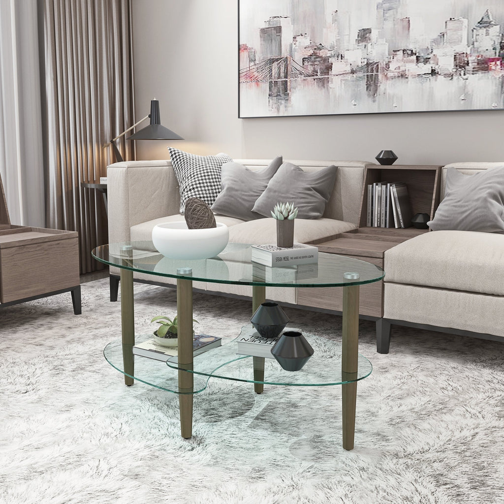 Transparent Oval Glass Coffee Table