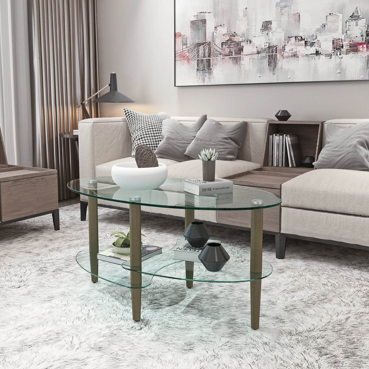 Transparent Oval Glass Coffee Table