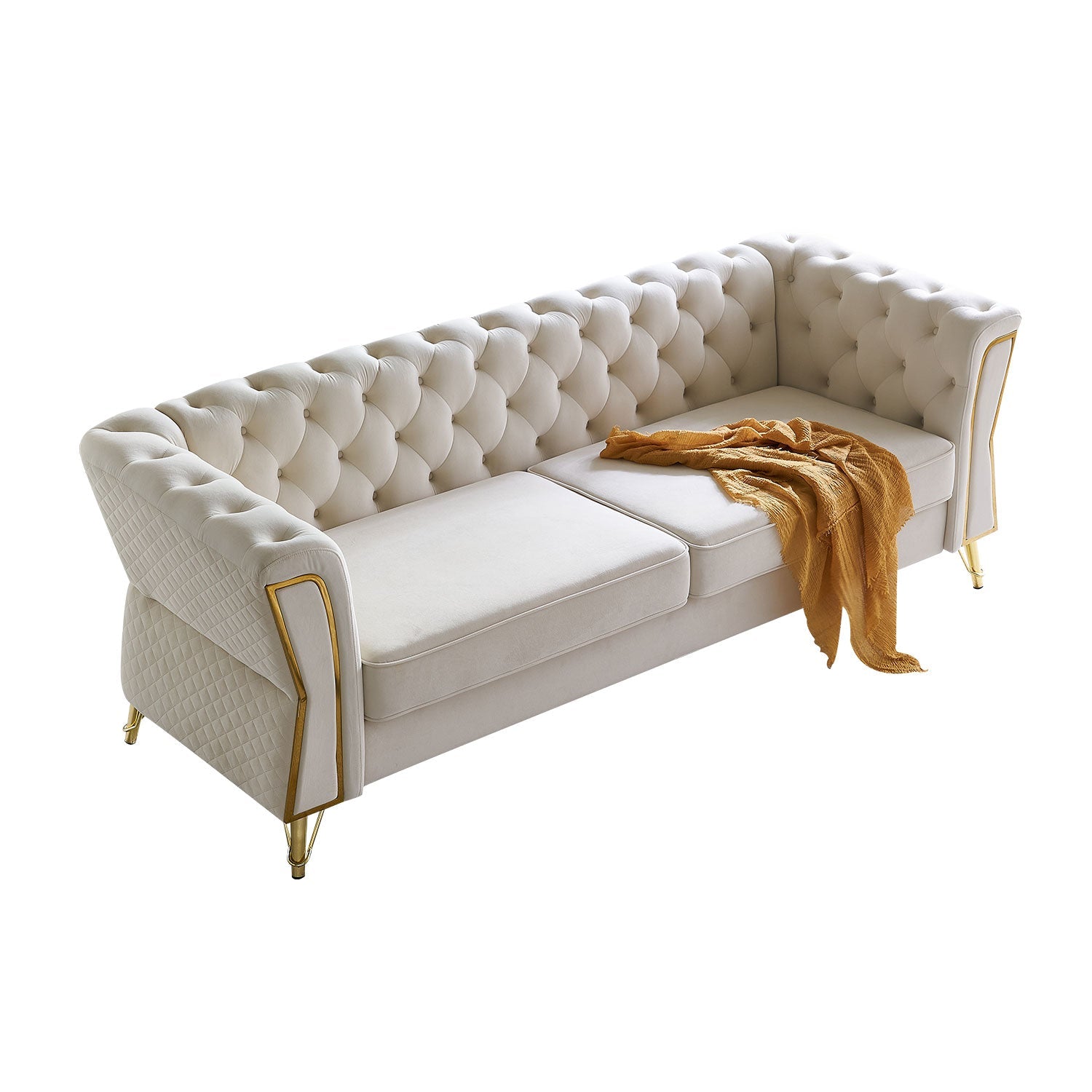 Modern Tufted Velvet Sofa 87.4 Inch for Living Room
