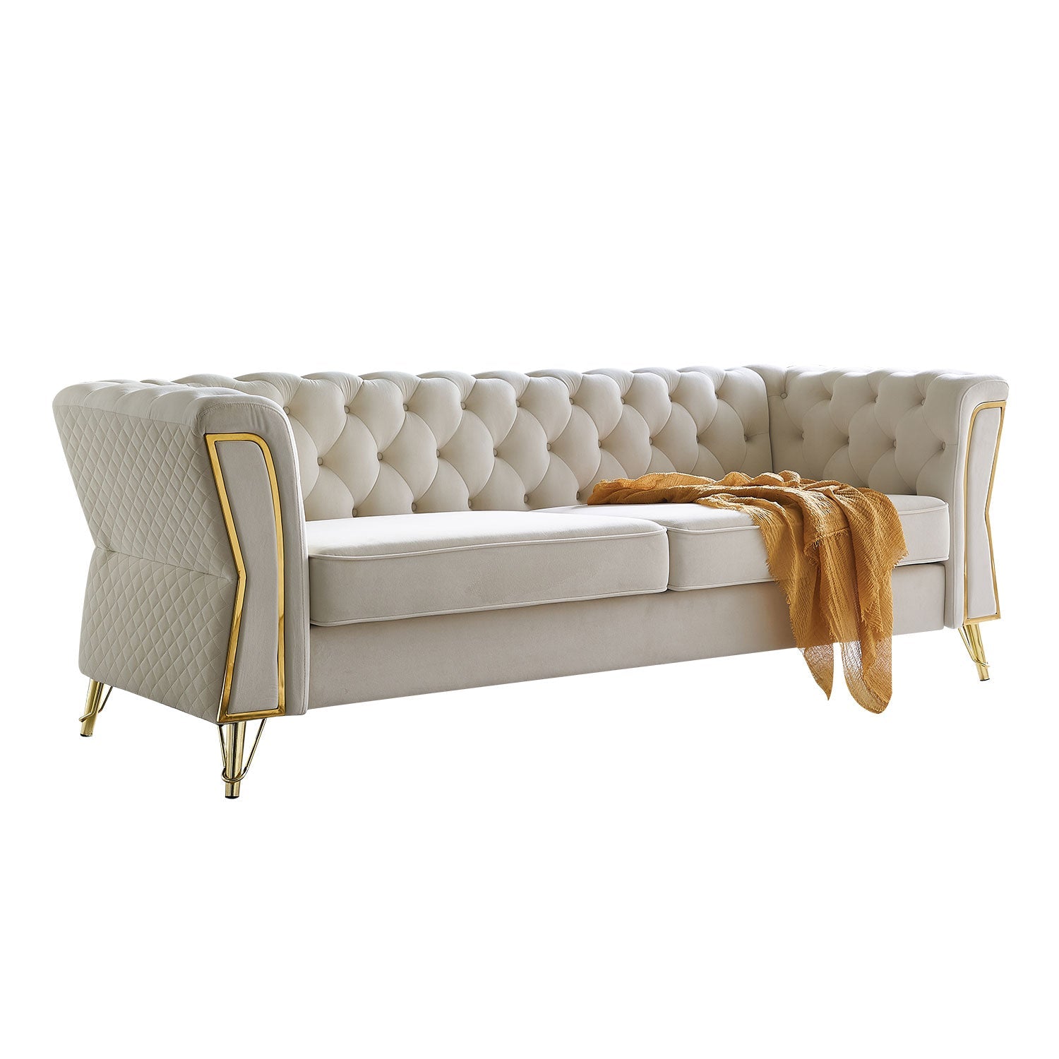 Modern Tufted Velvet Sofa 87.4 Inch for Living Room
