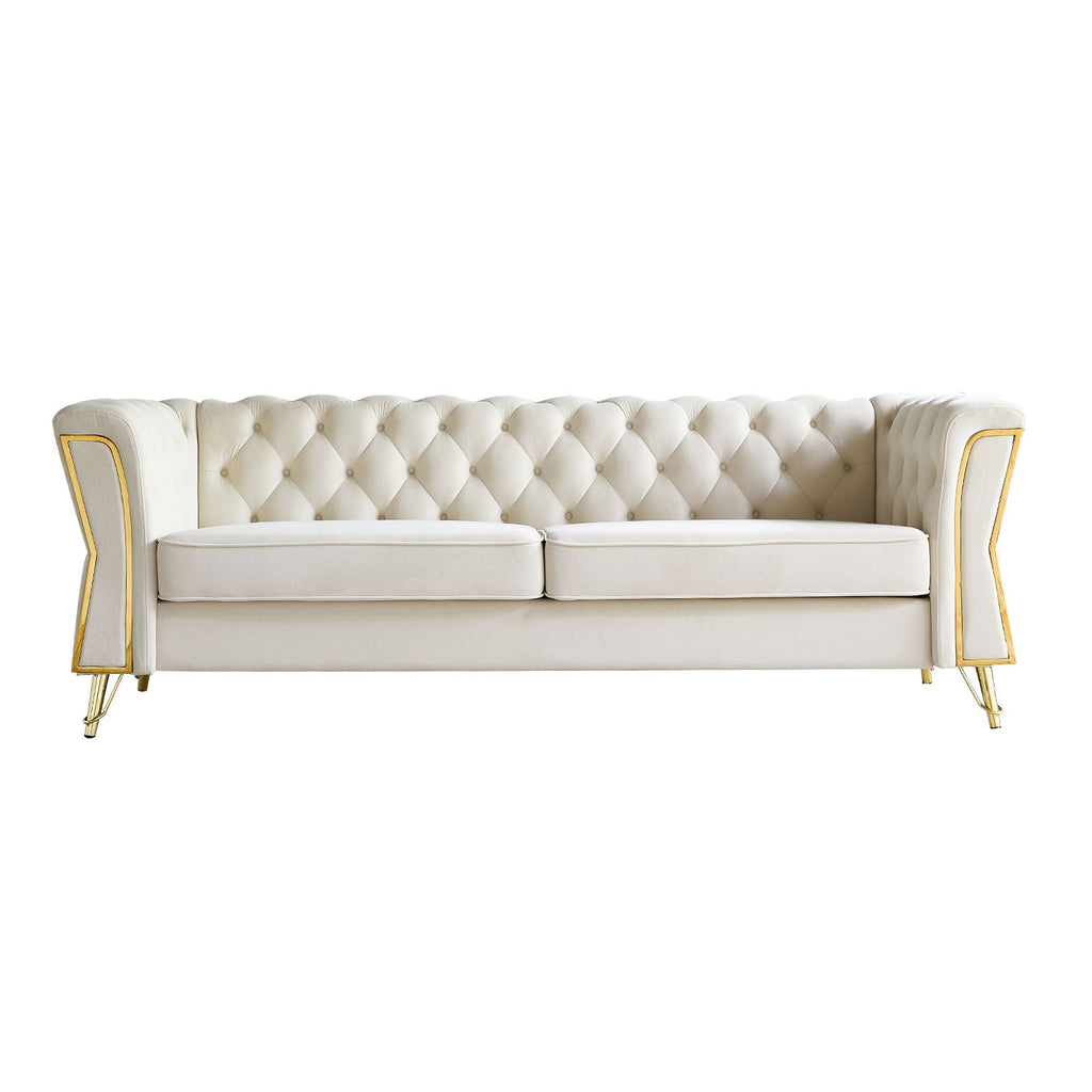 Modern Tufted Velvet Sofa 87.4 Inch for Living Room