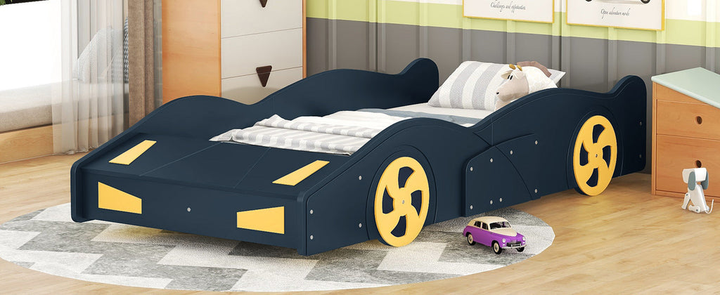 Twin Size Race Car-Shaped Platform Bed with Wheels and Storage