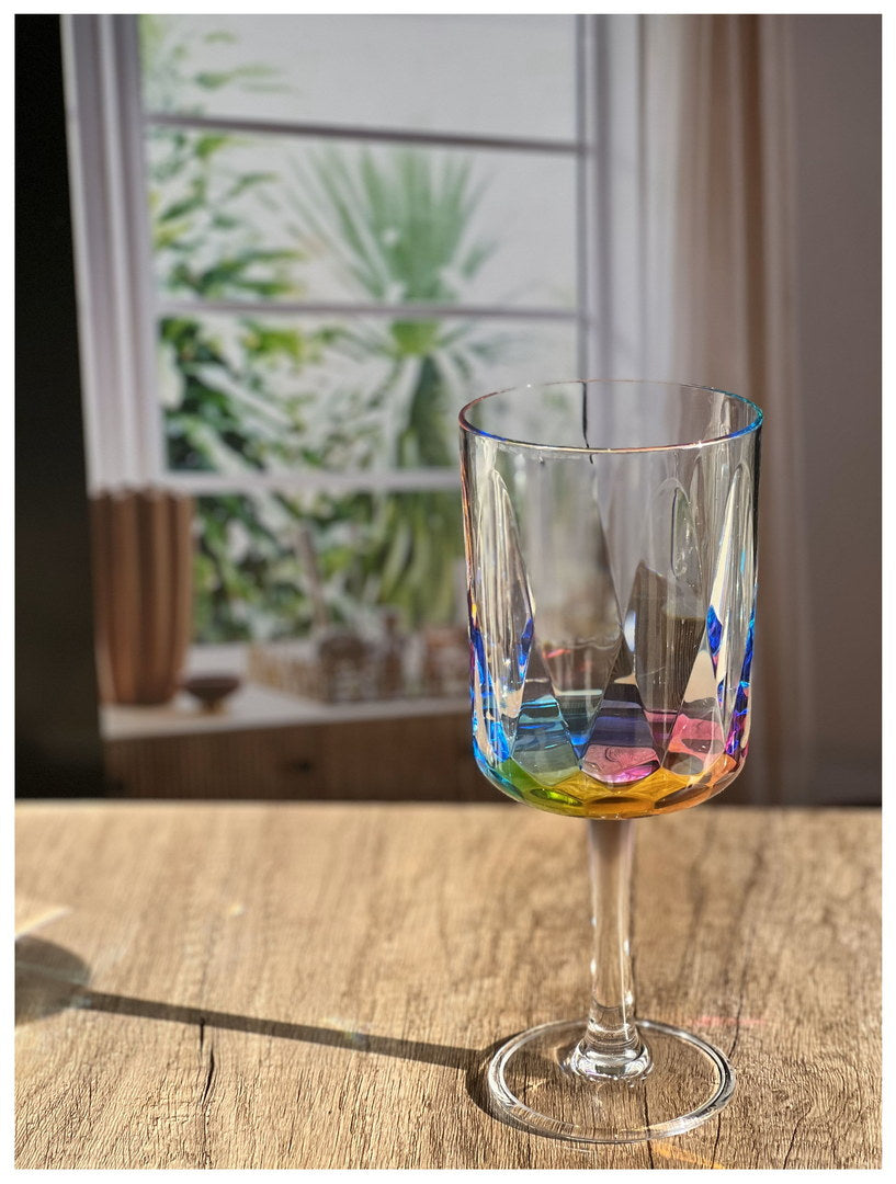 Rainbow Diamond Plastic Wine Glasses Set of 4 (16oz)