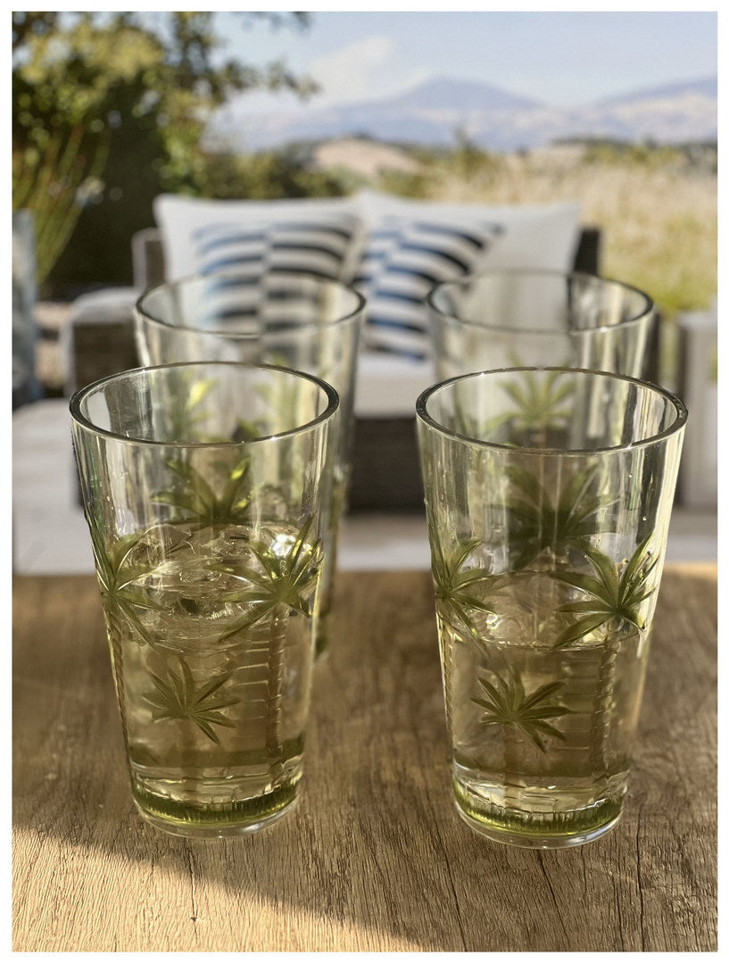 Palm Tree Design Acrylic Glasses Drinking Set of 4 Hi Ball