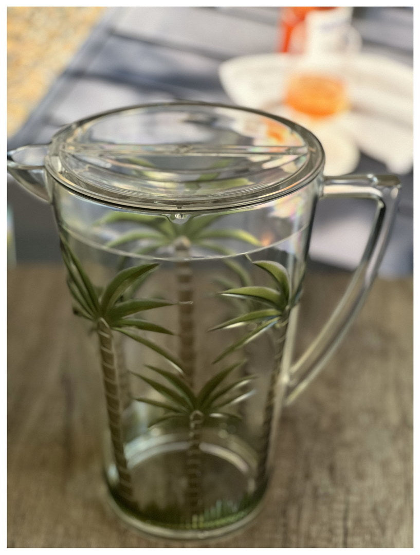 2.75 Quarts Water Pitcher with Lid - Palm Tree Design