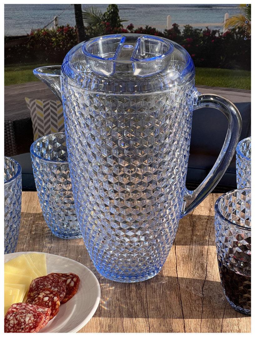 2.5 Quarts Water Pitcher with Lid - Diamond Cut Unbreakable Plastic