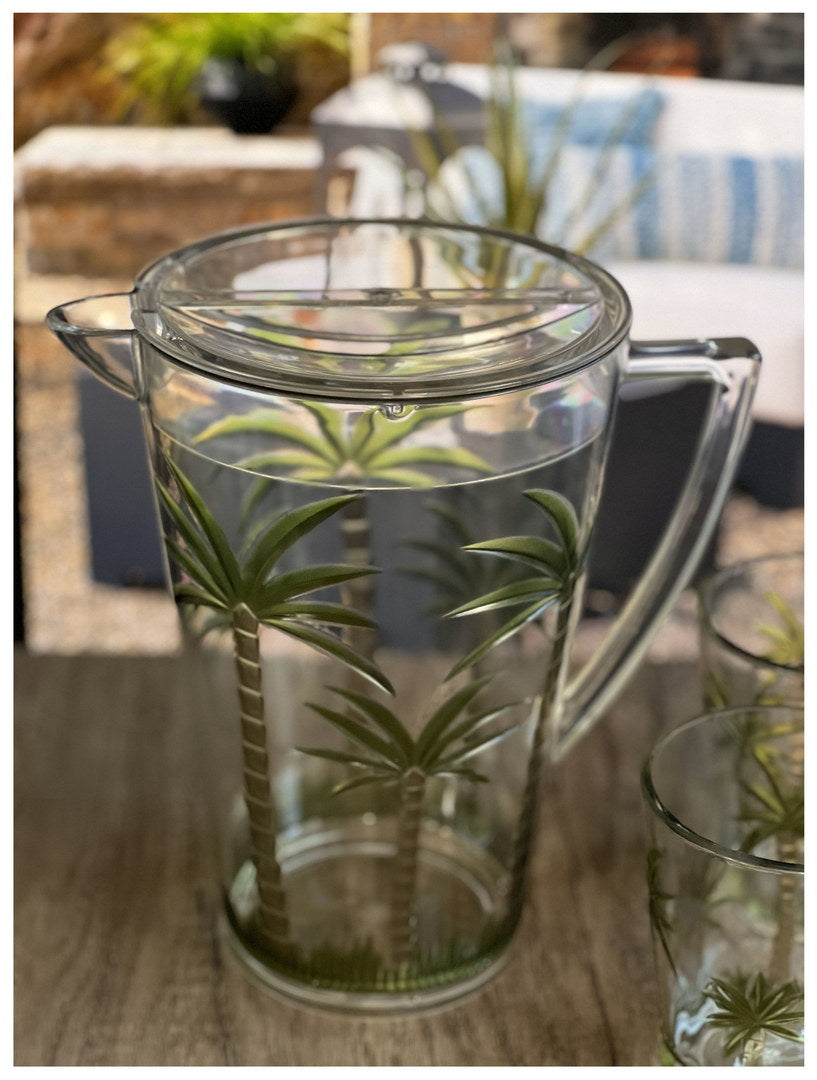 2.75 Quarts Water Pitcher with Lid - Palm Tree Design