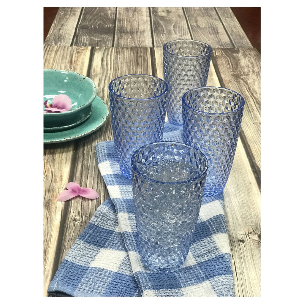 Diamond Cut Acrylic Glasses Drinking Set of 4 - 19oz