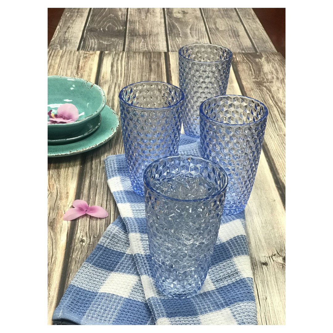 Diamond Cut Acrylic Glasses Drinking Set of 4 - 19oz
