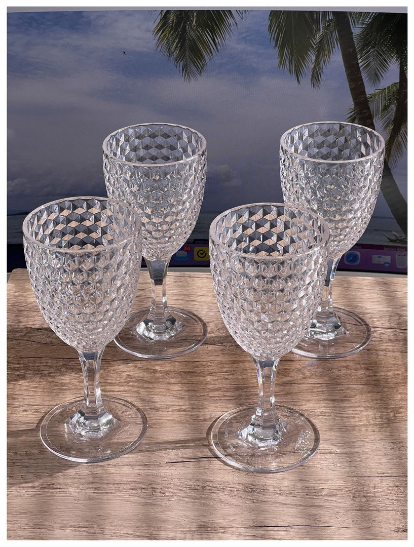 Diamond Cut Plastic Wine Glasses Set of 4 (12oz)