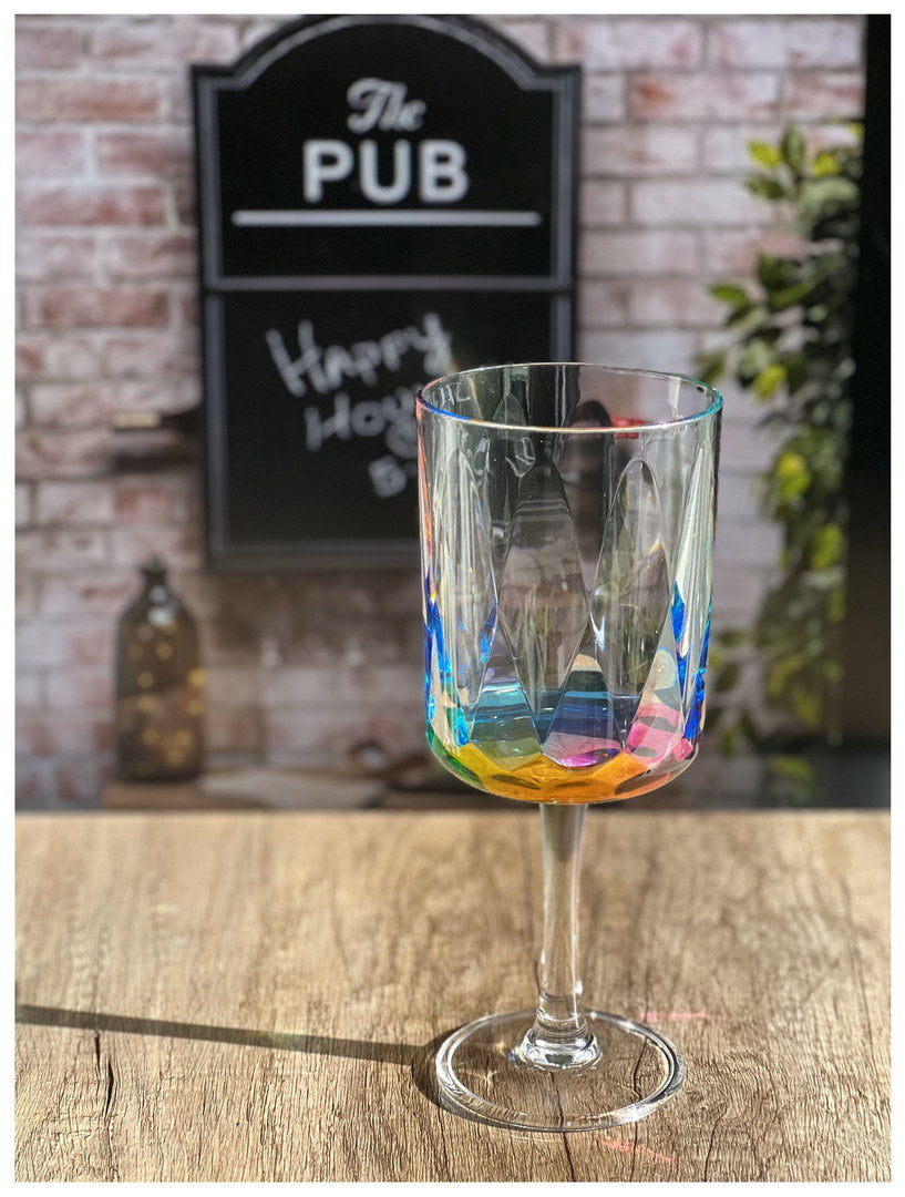 Rainbow Diamond Plastic Wine Glasses Set of 4 (16oz)