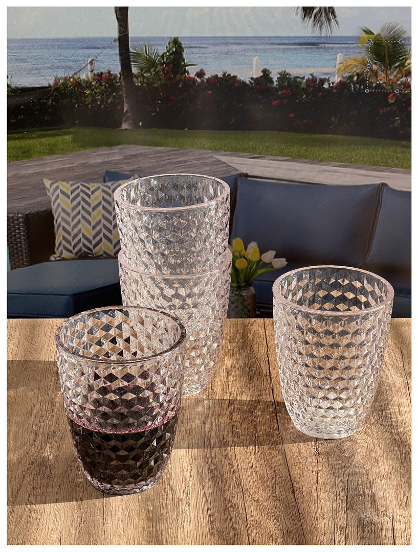 Diamond Cut Acrylic Glasses Drinking Set of 4 (12oz)