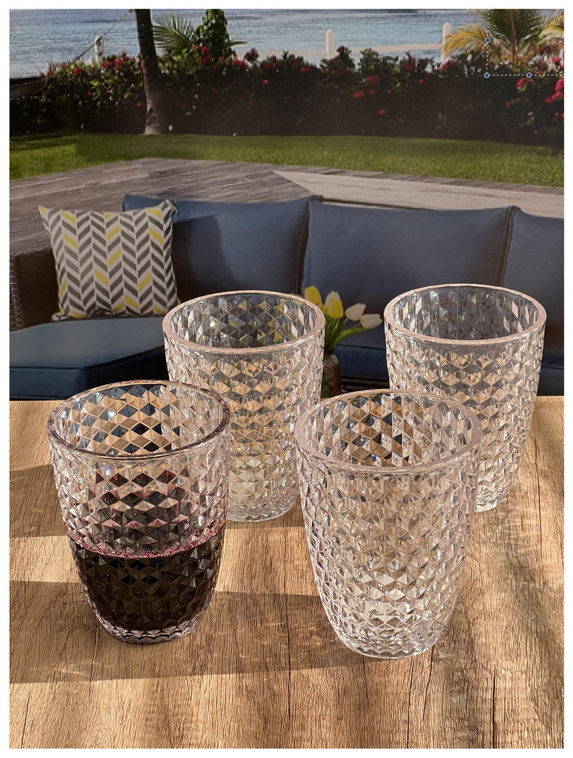Diamond Cut Acrylic Glasses Drinking Set of 4 (12oz)