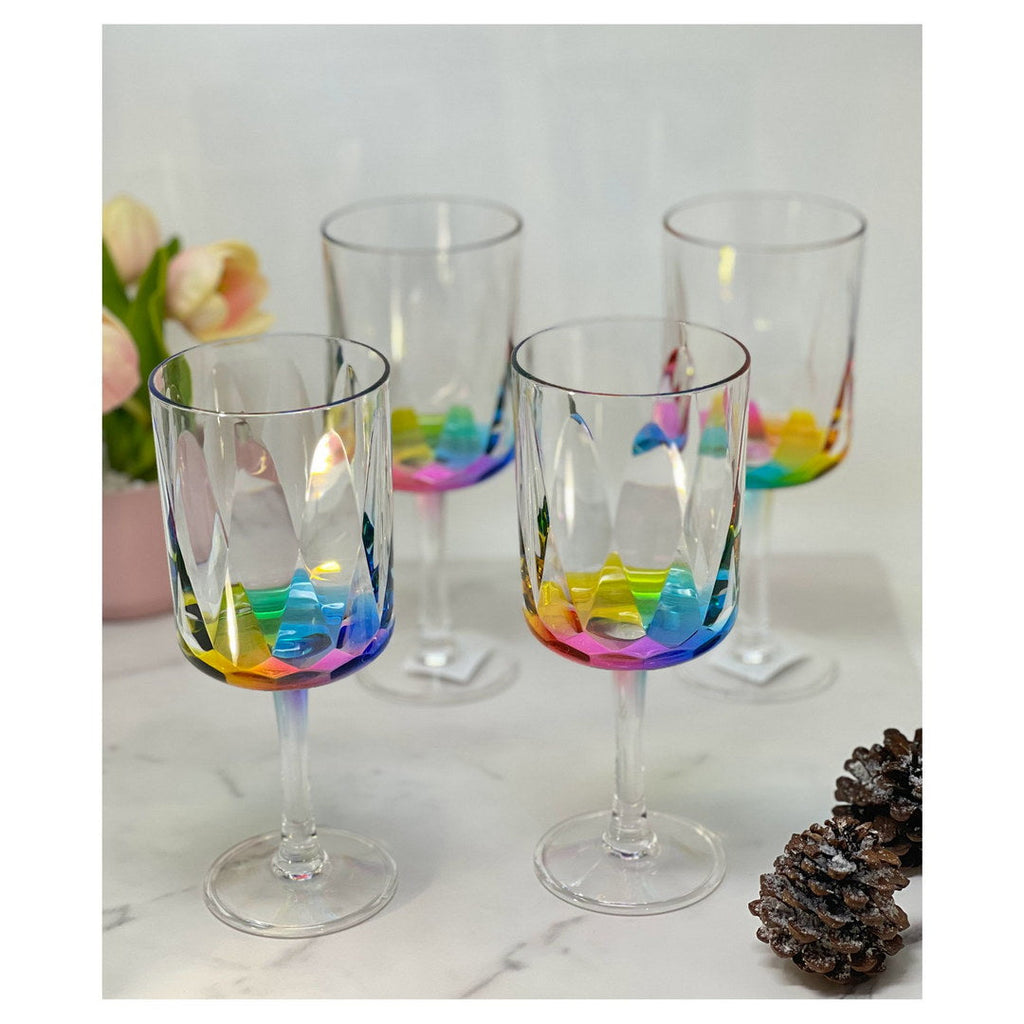 Rainbow Diamond Plastic Wine Glasses Set of 4 (16oz)