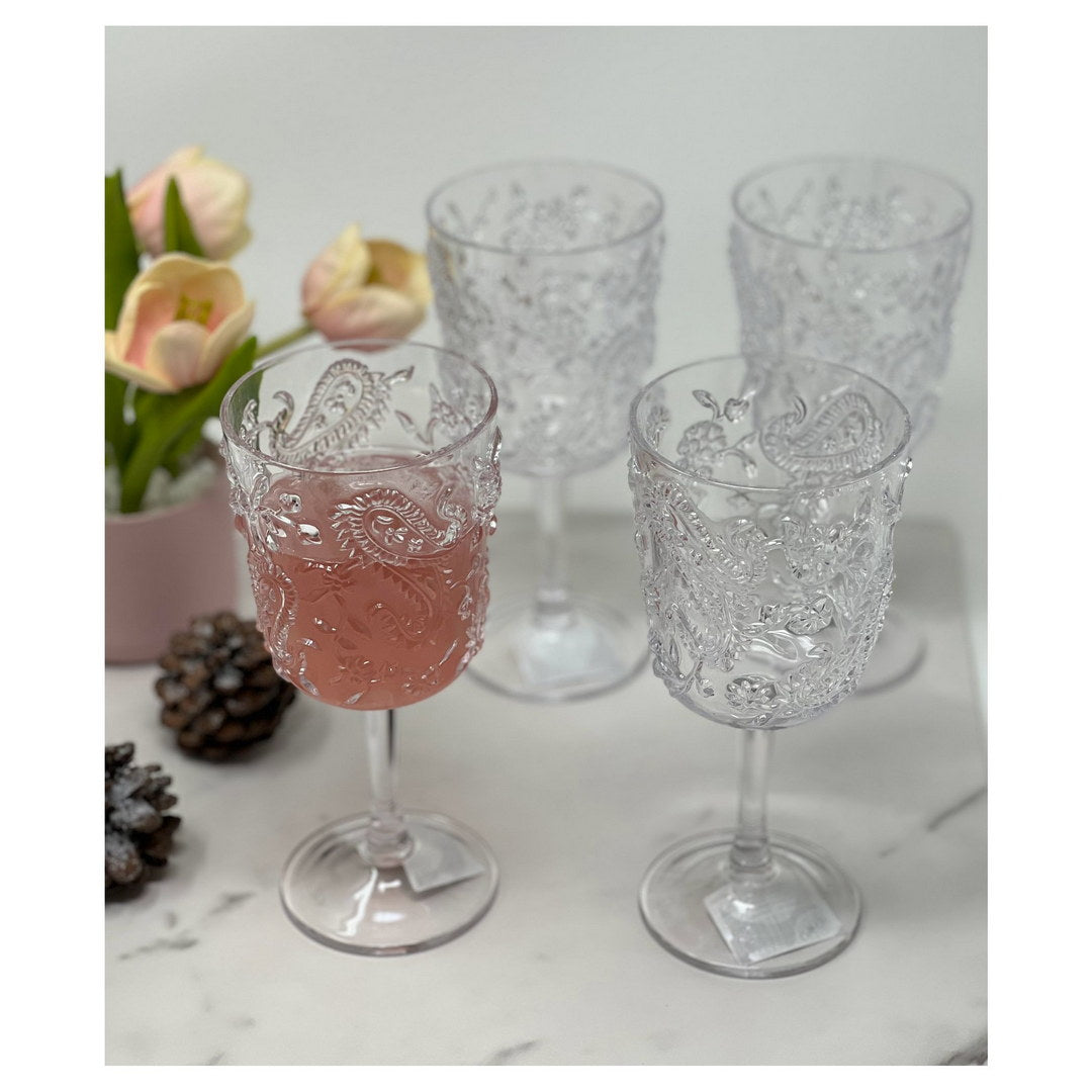Paisley Plastic Wine Glasses Set of 4 (13 oz)