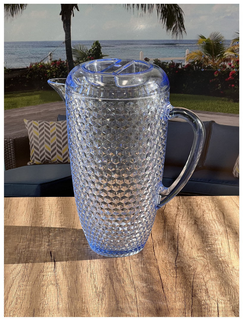 2.5 Quarts Water Pitcher with Lid - Diamond Cut Unbreakable Plastic