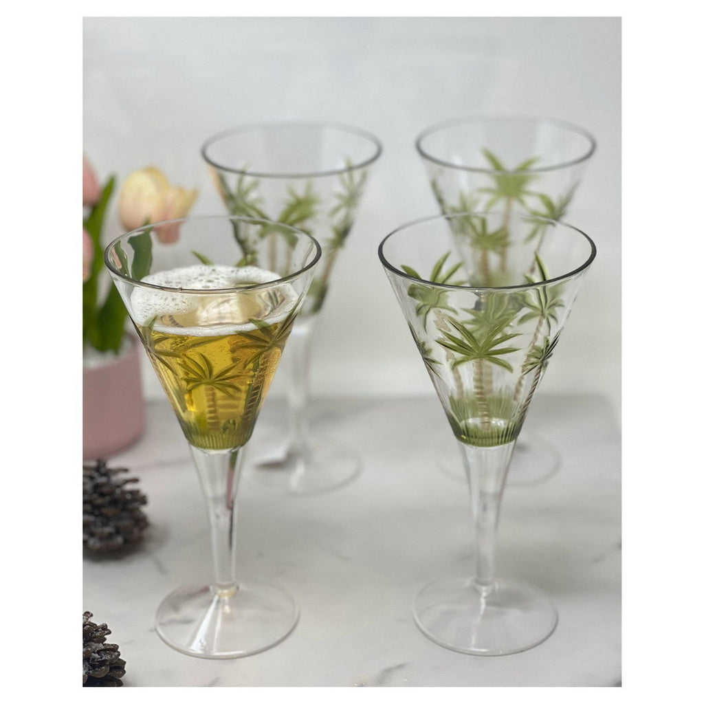 Palm Tree V Shaped Plastic Wine Glasses Set of 4 (14oz)