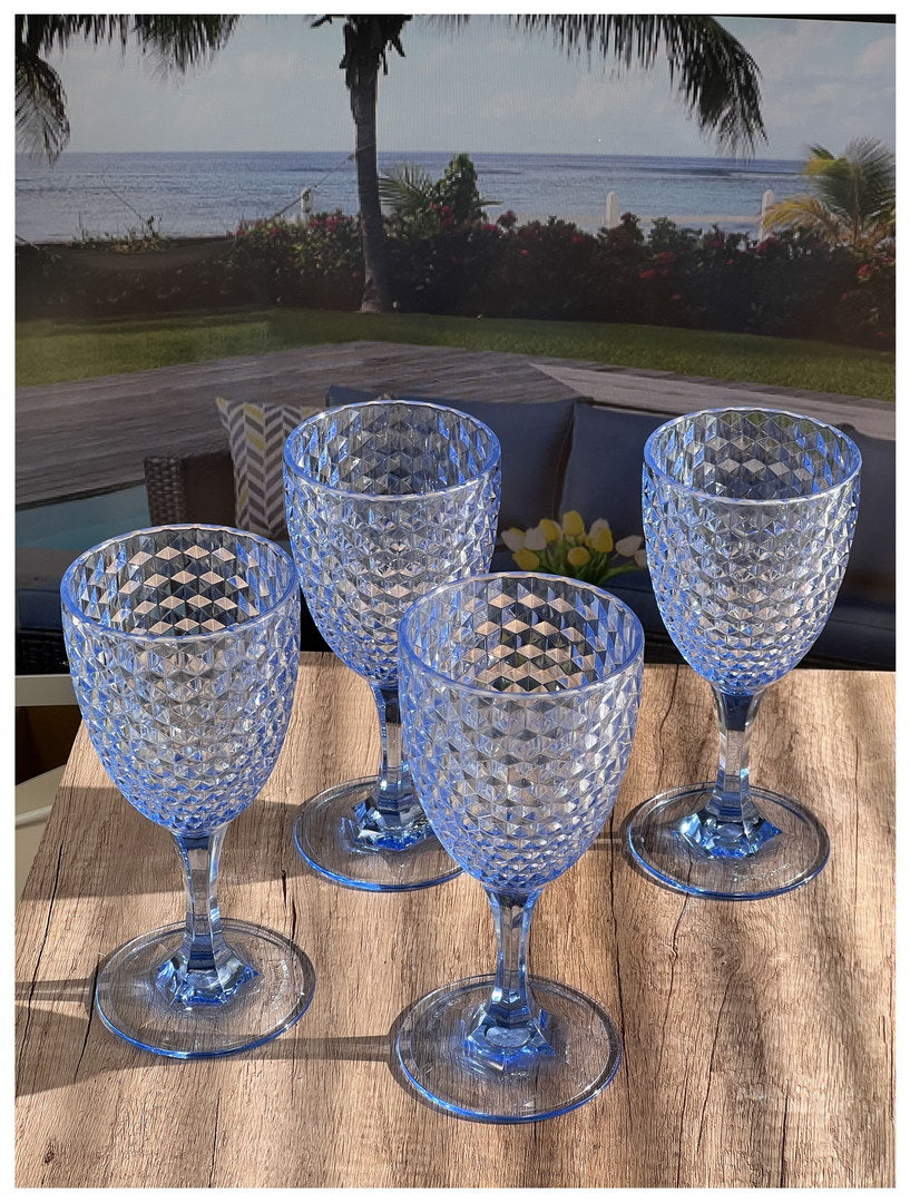 Diamond Cut Plastic Wine Glasses Set of 4 (12oz)