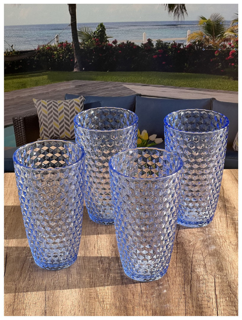 Diamond Cut Acrylic Glasses Drinking Set of 4 - 19oz