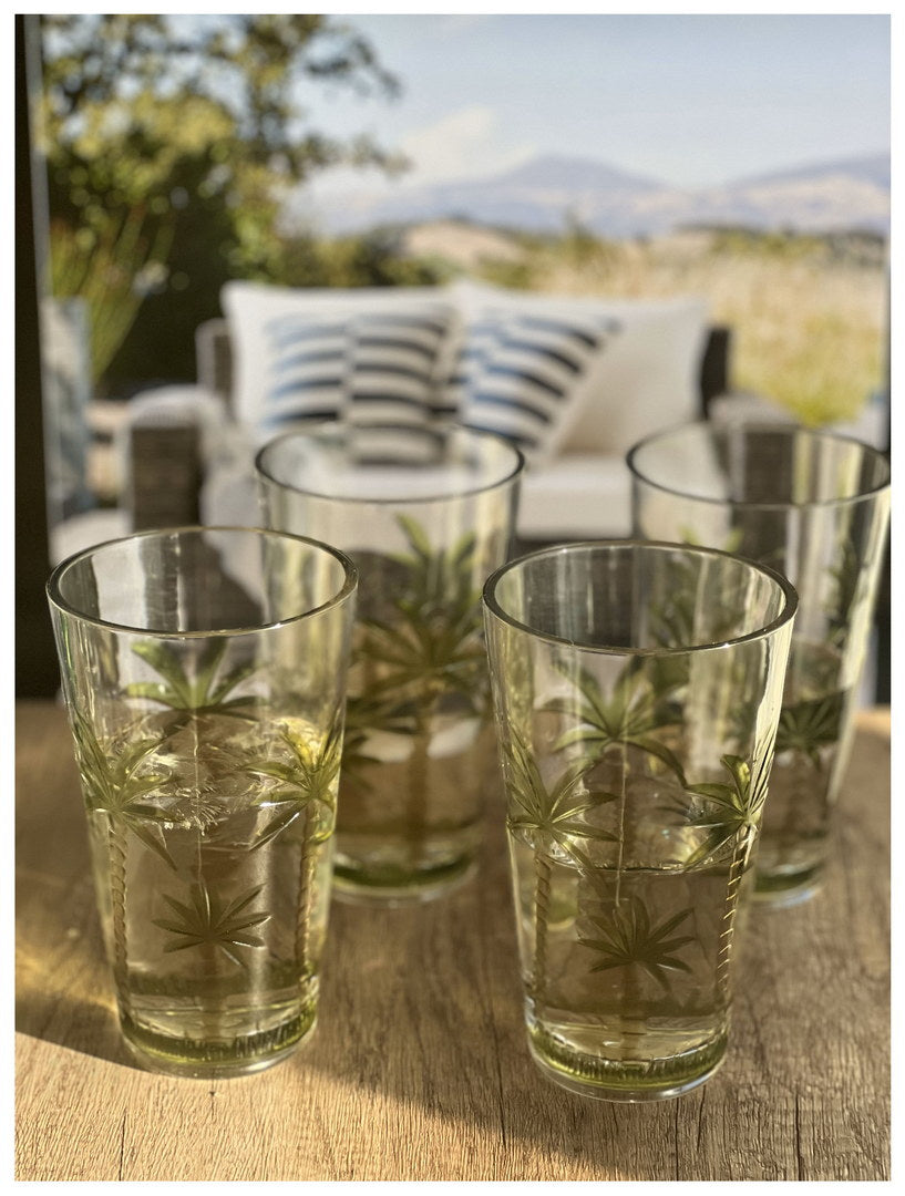 Palm Tree Design Acrylic Glasses Drinking Set of 4 Hi Ball