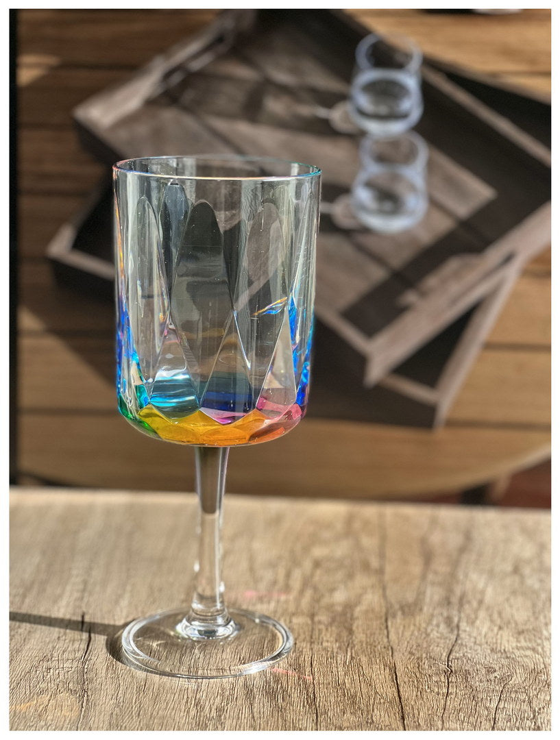 Rainbow Diamond Plastic Wine Glasses Set of 4 (16oz)
