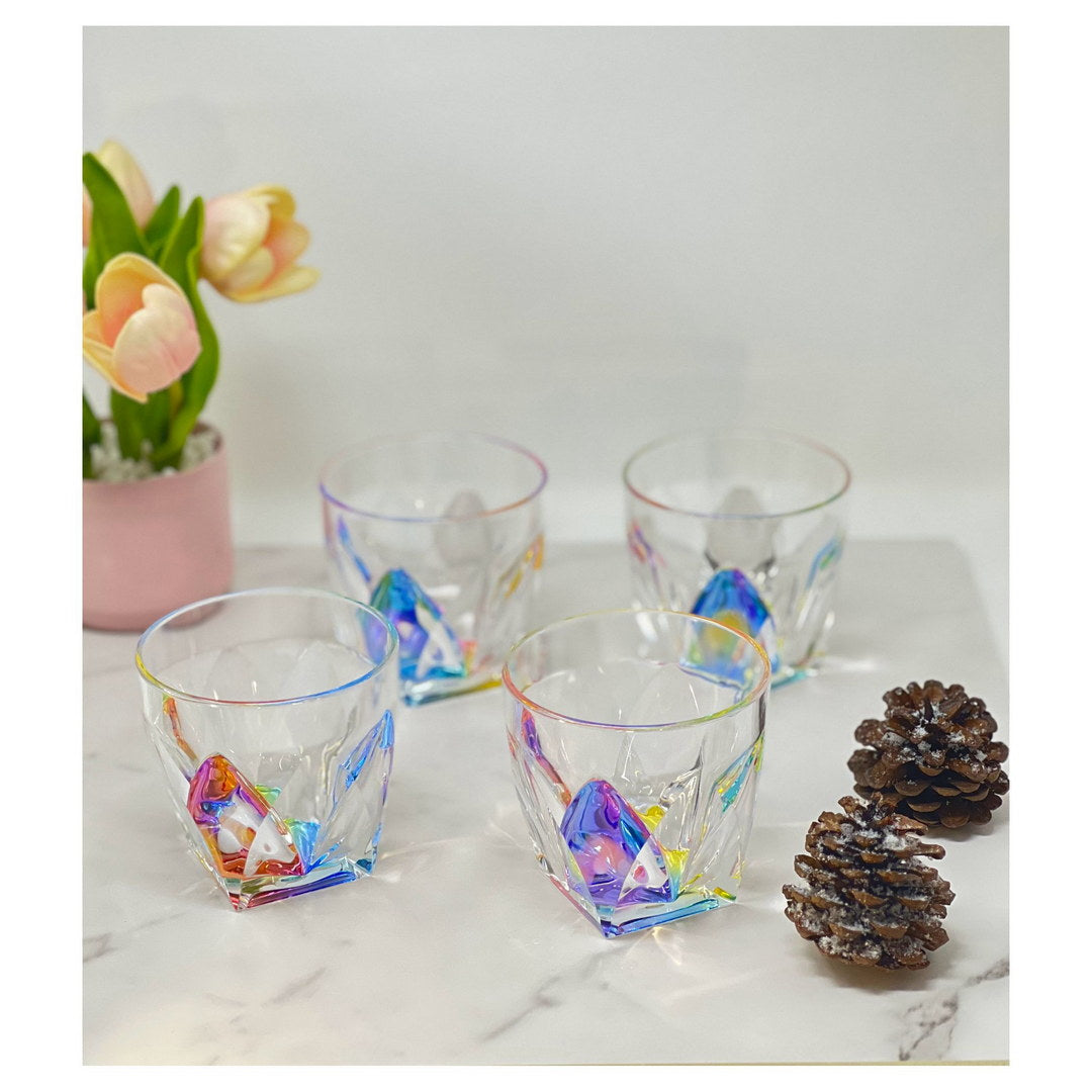Rainbow Diamond Acrylic Glasses Drinking Set of 4 DOF