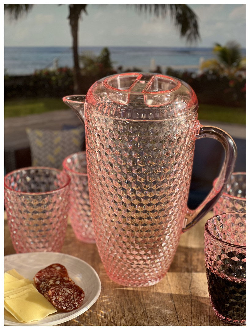 2.5 Quarts Water Pitcher with Lid - Diamond Cut Unbreakable Plastic