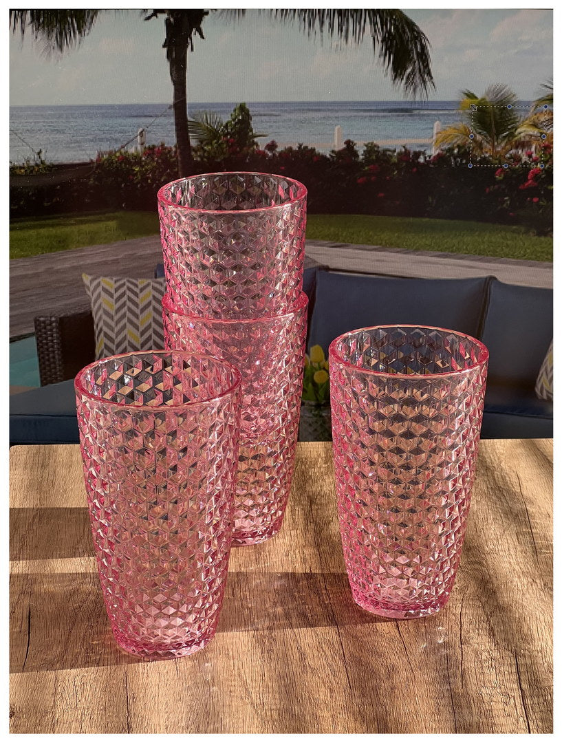 Diamond Cut Acrylic Glasses Drinking Set of 4 - 19oz